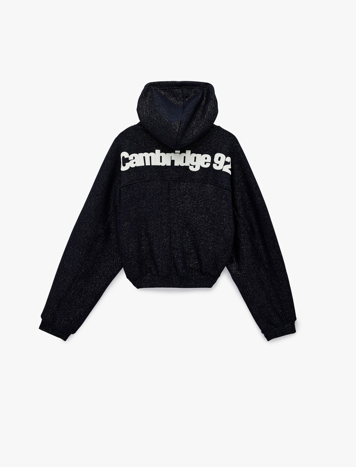  Şardonlu Balon Kol Simli Kanguru Cepli Kapüşonlu Fermuarlı Oversize Sweatshirt