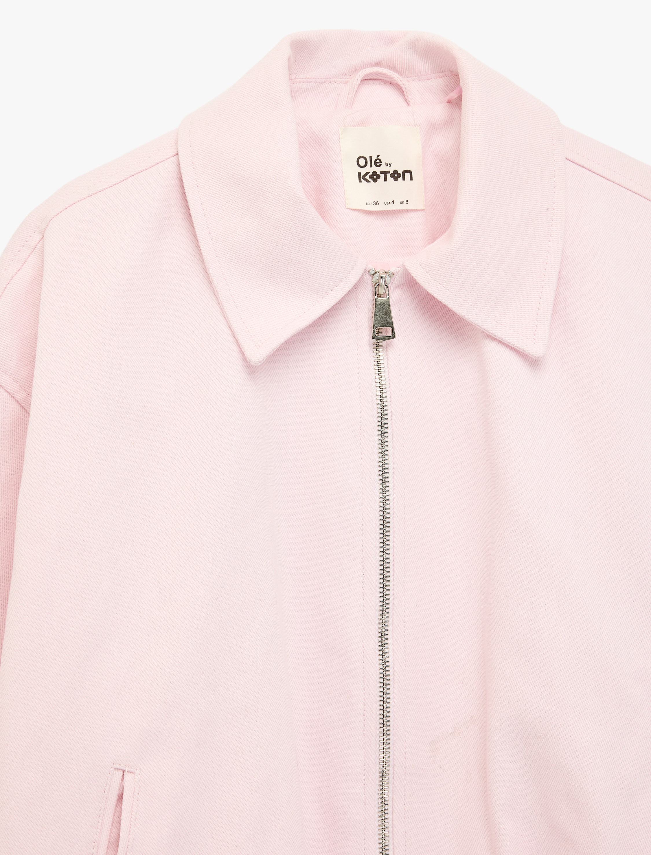   Klasik Yaka Cep Detaylı  Pamuklu Fermuarlı Ceket