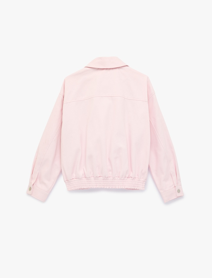  Klasik Yaka Cep Detaylı  Pamuklu Fermuarlı Ceket