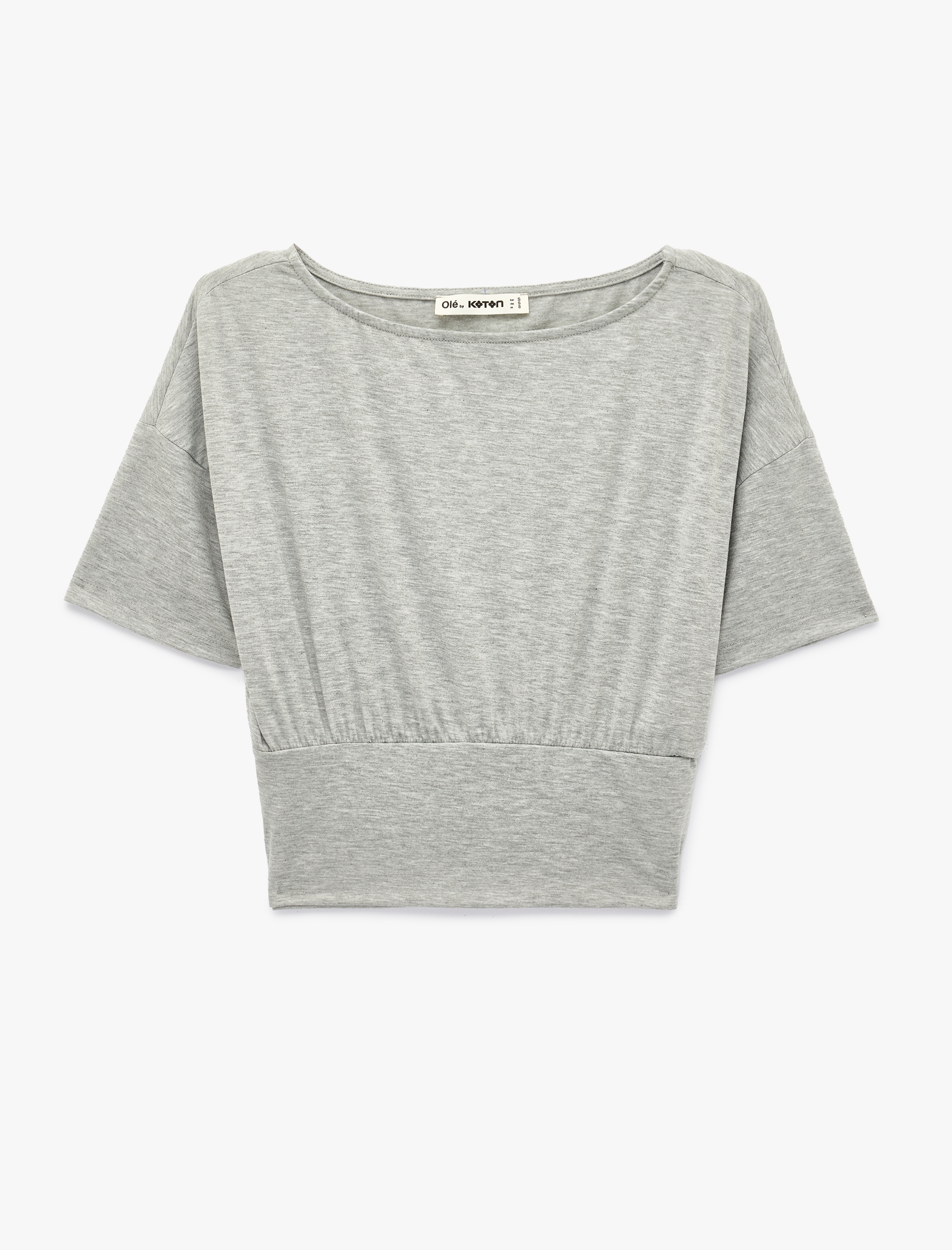   Kısa Kollu Viskon Karışımlı Kayık Yaka Crop Tişört