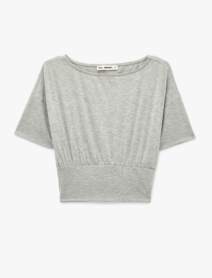  Kısa Kollu Viskon Karışımlı Kayık Yaka Crop Tişört