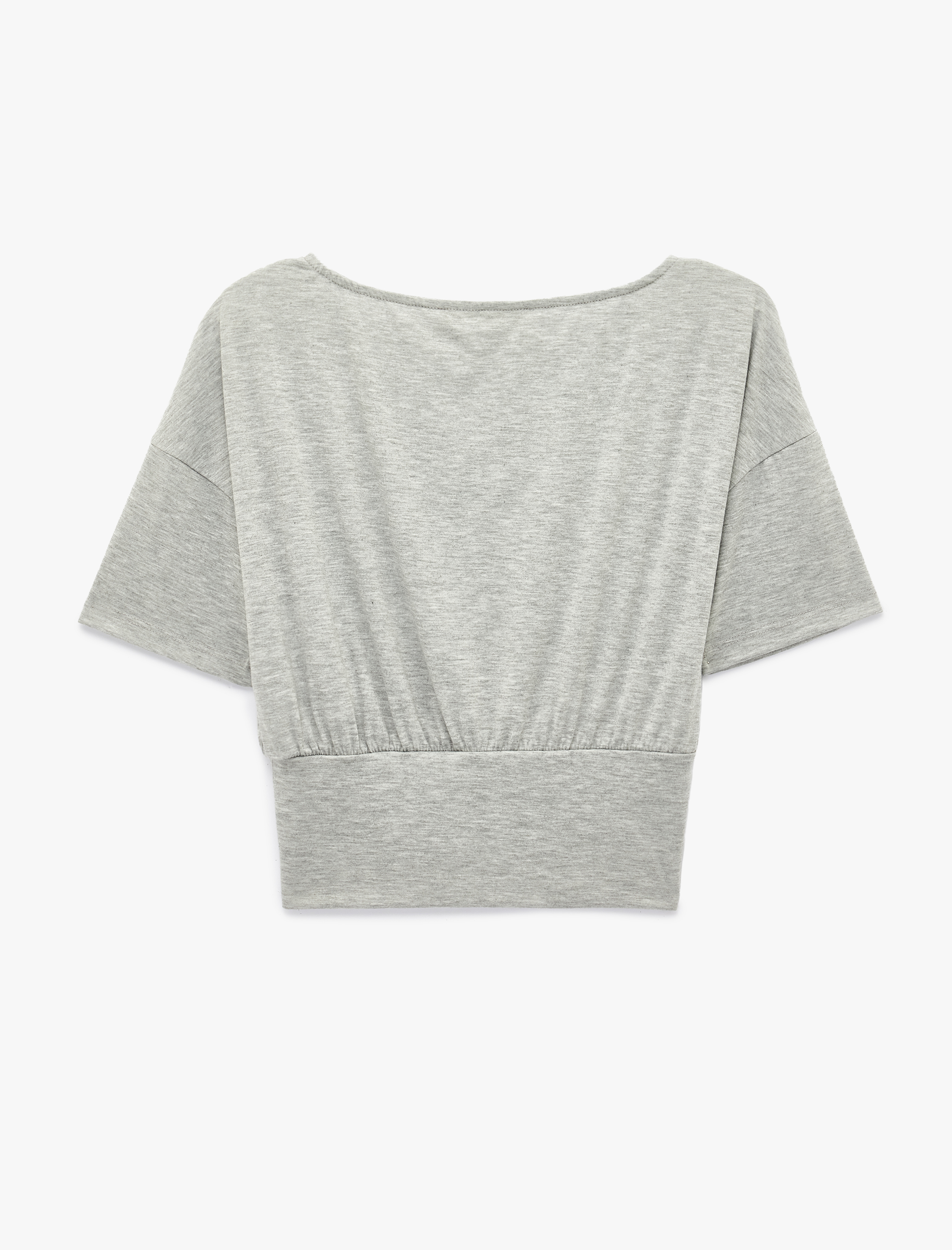   Kısa Kollu Viskon Karışımlı Kayık Yaka Crop Tişört