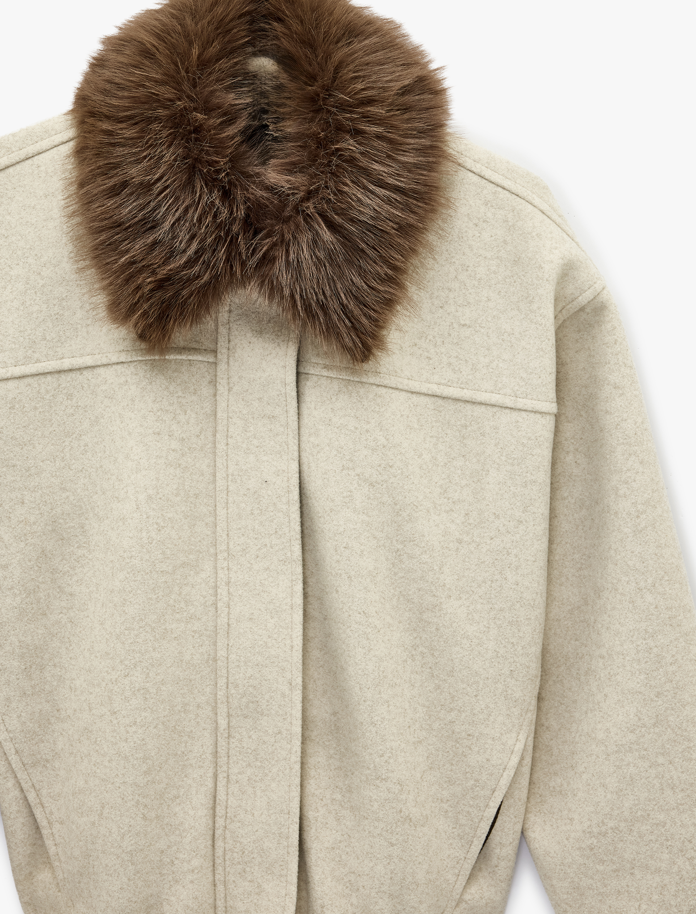   Uzun Kollu Cepli Çıkarılabilir Suni Kürk Yakalı Bomber Ceket