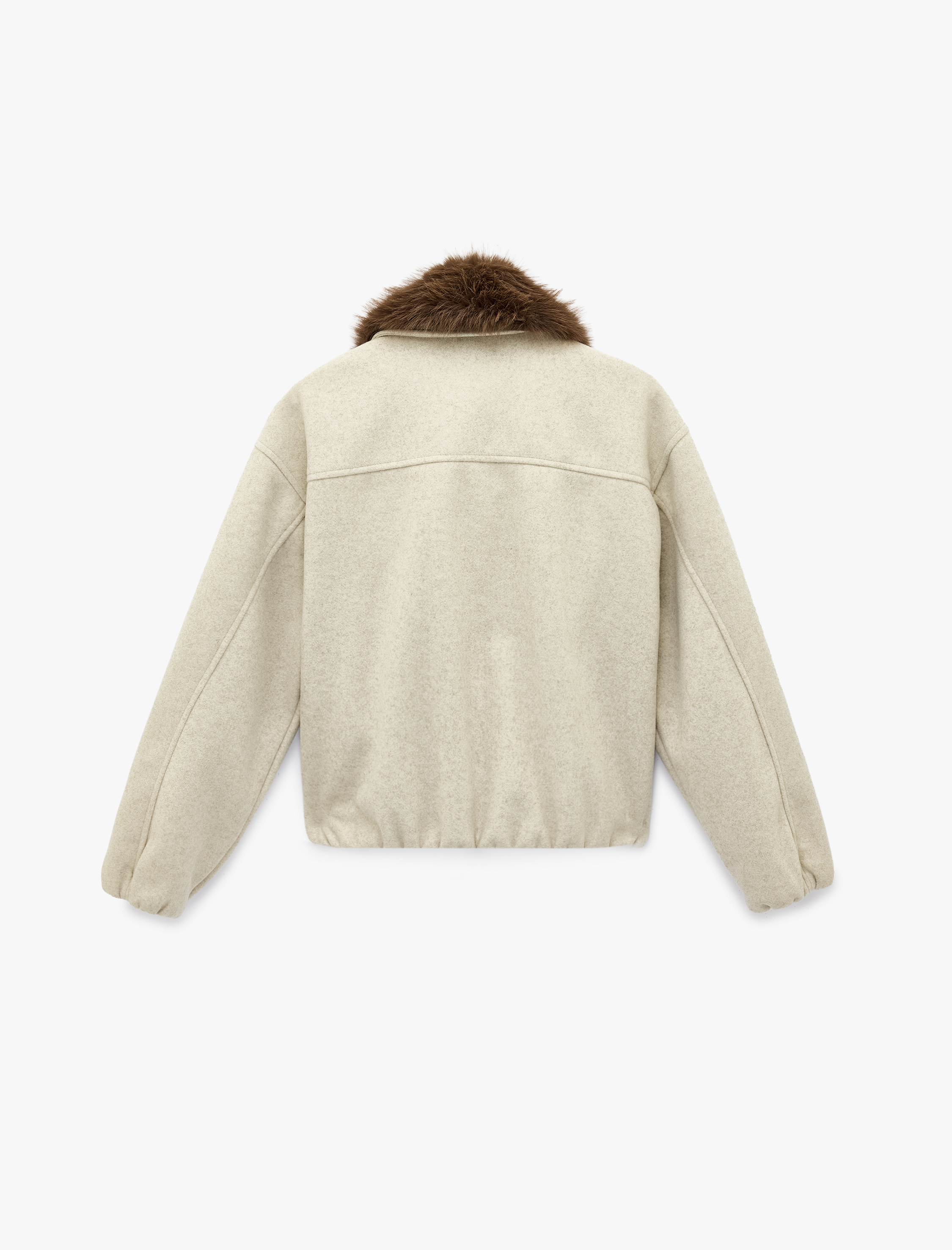   Uzun Kollu Cepli Çıkarılabilir Suni Kürk Yakalı Bomber Ceket