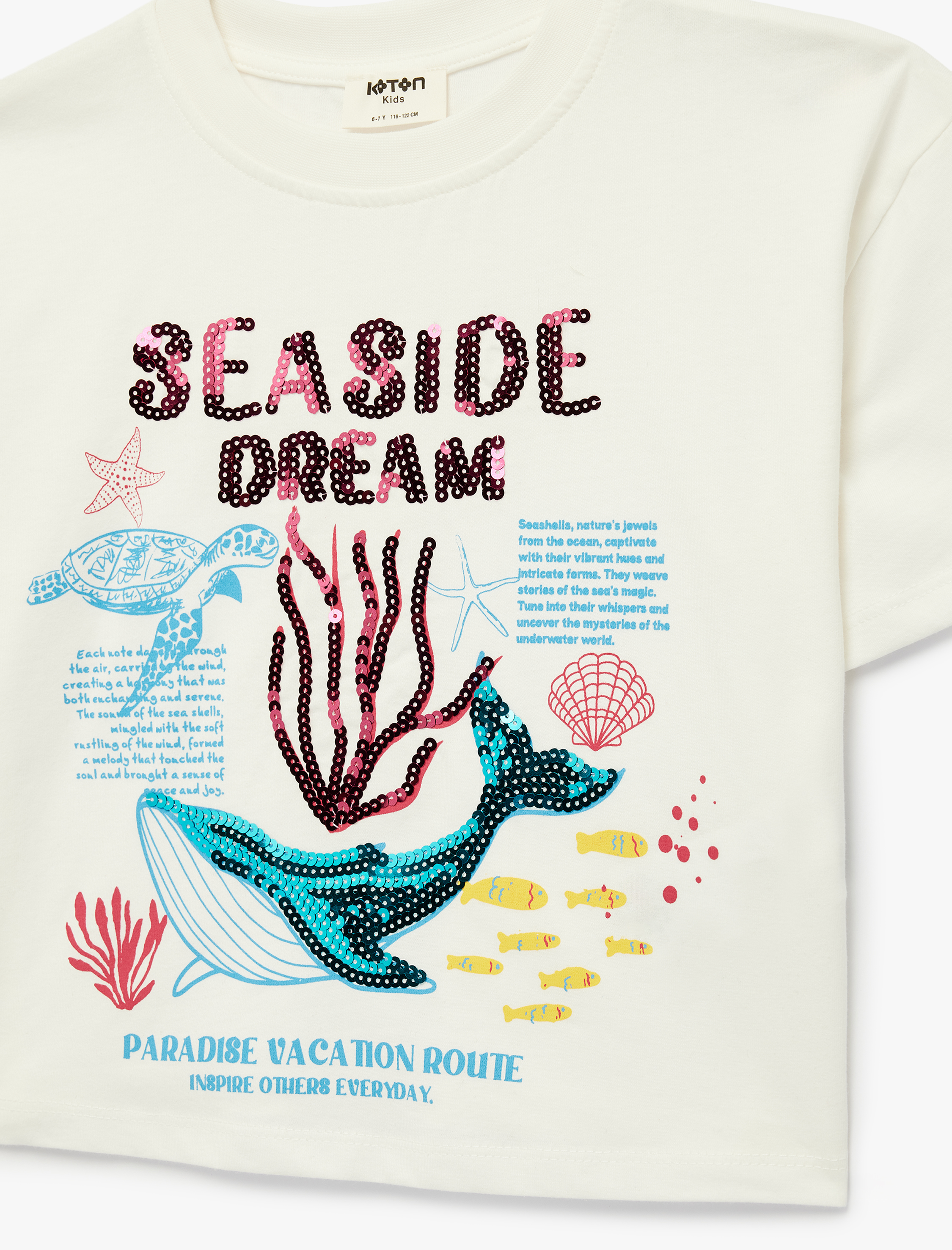  Kız Çocuk Pullu Payetli Kısa Kollu Bisiklet Yaka Pamuklu Tişört