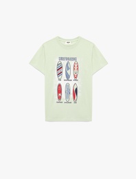 Pamuklu Bisiklet Yaka Kısa Kollu Baskılı Tişört