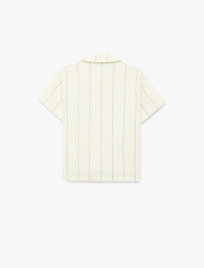 Erkek Çocuk Pamuklu Devrik Yaka Çizgili Kısa Kollu Gömlek