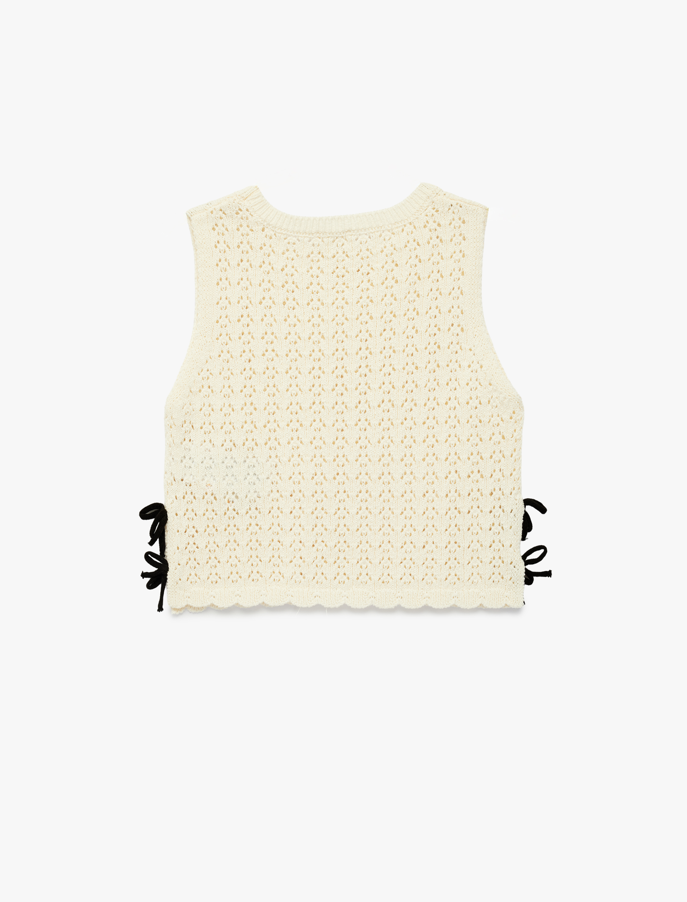  Kız Çocuk Kolsuz Bisiklet Yaka Dantel Detaylı Kurdeleli Triko Atlet