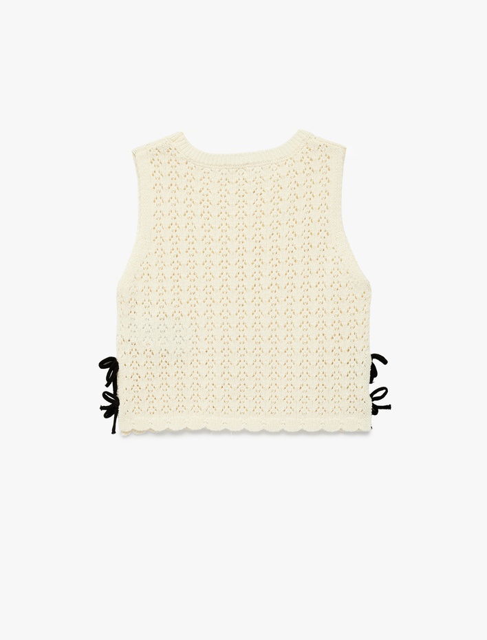 Kız Çocuk Kolsuz Bisiklet Yaka Dantel Detaylı Kurdeleli Triko Atlet