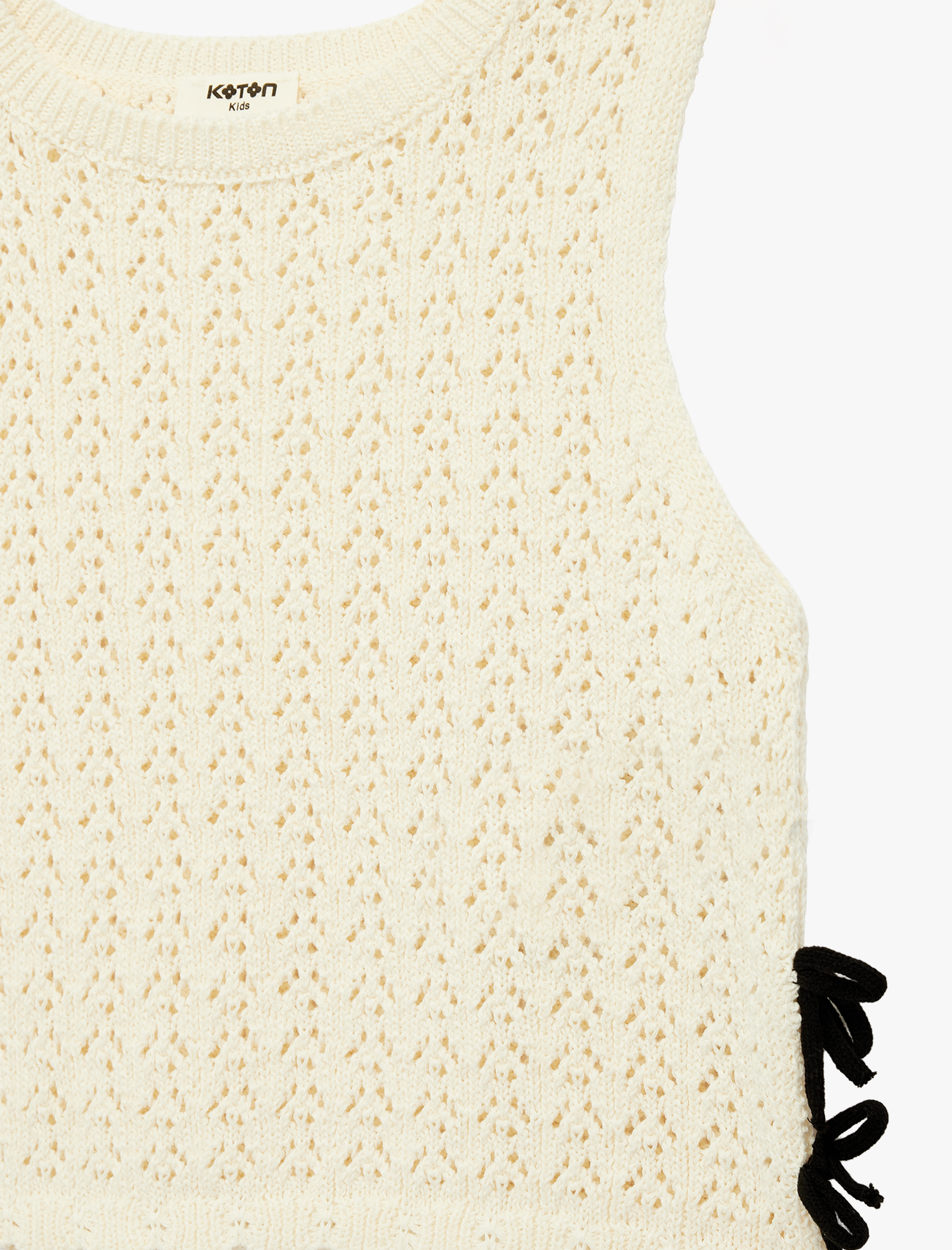  Kız Çocuk Kolsuz Bisiklet Yaka Dantel Detaylı Kurdeleli Triko Atlet