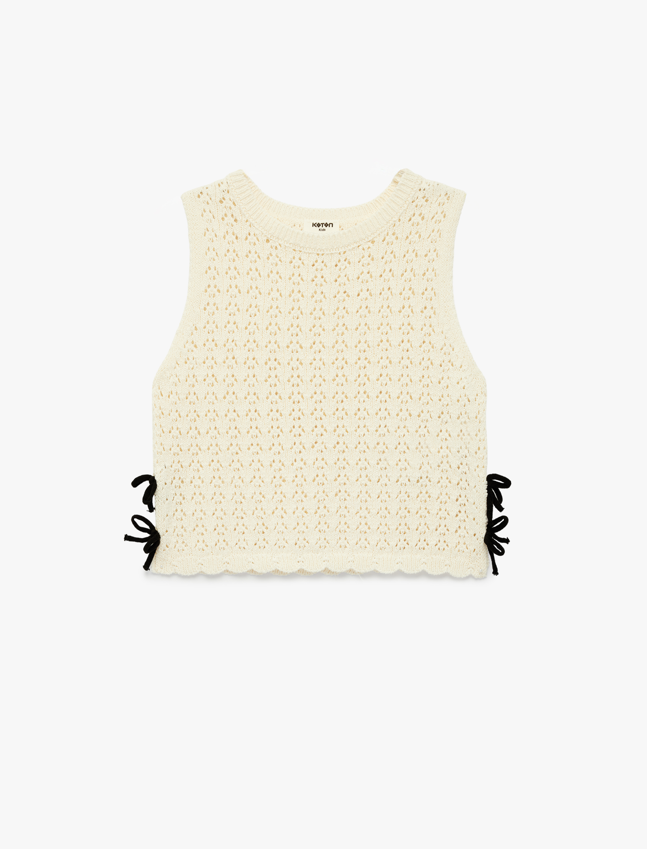  Kız Çocuk Kolsuz Bisiklet Yaka Dantel Detaylı Kurdeleli Triko Atlet