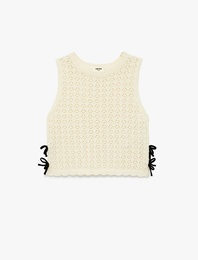 Kolsuz Bisiklet Yaka Dantel Detaylı Kurdeleli Triko Atlet