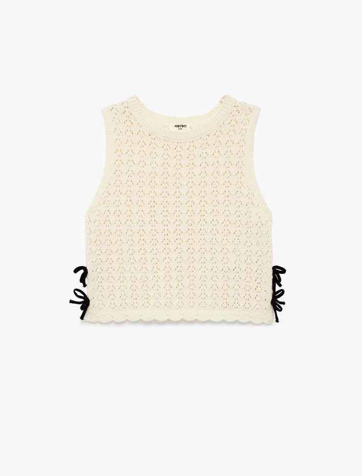 Kız Çocuk Kolsuz Bisiklet Yaka Dantel Detaylı Kurdeleli Triko Atlet