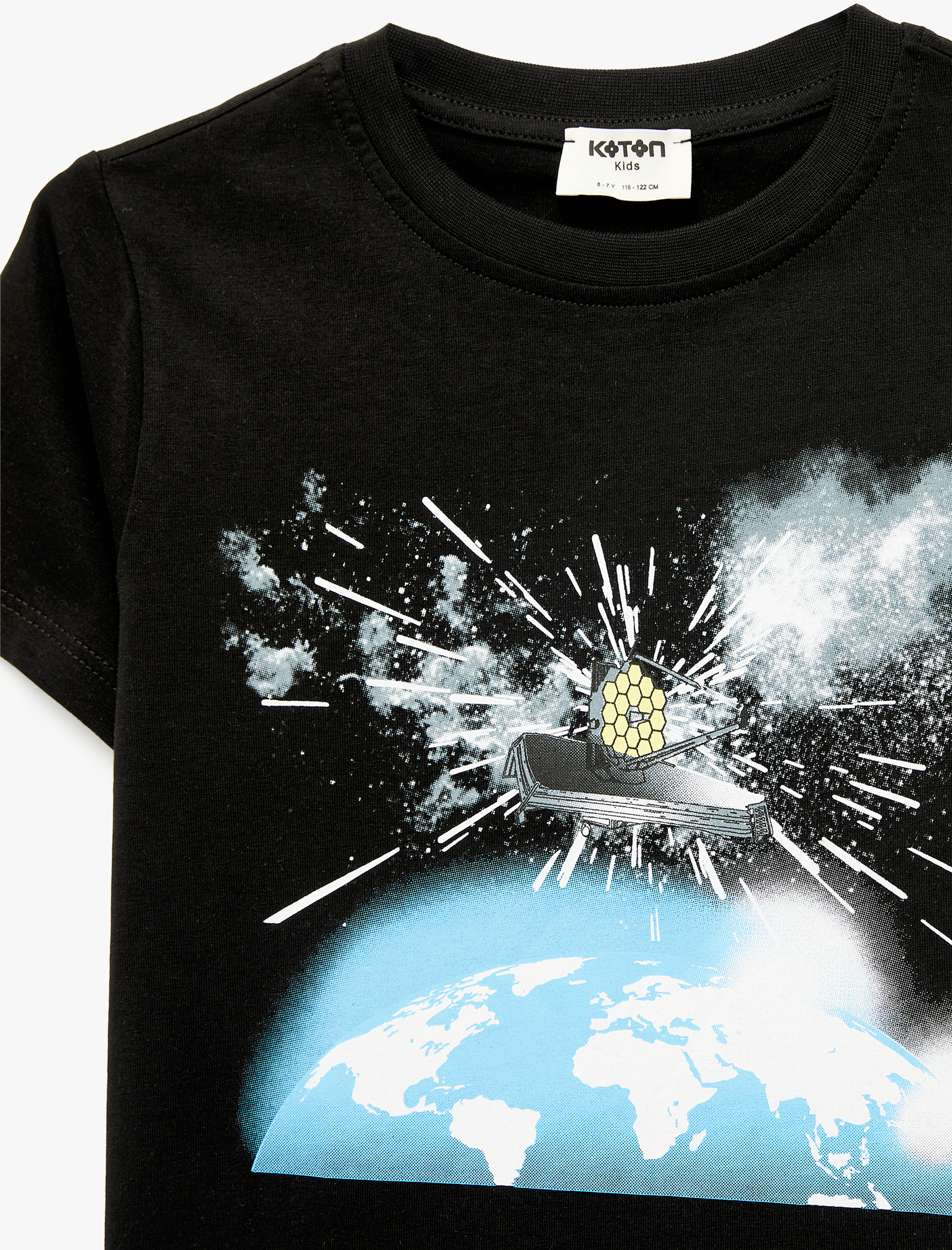  Erkek Çocuk Pamuklu Kısa Kollu Bisiklet Yaka Baskılı Tişört