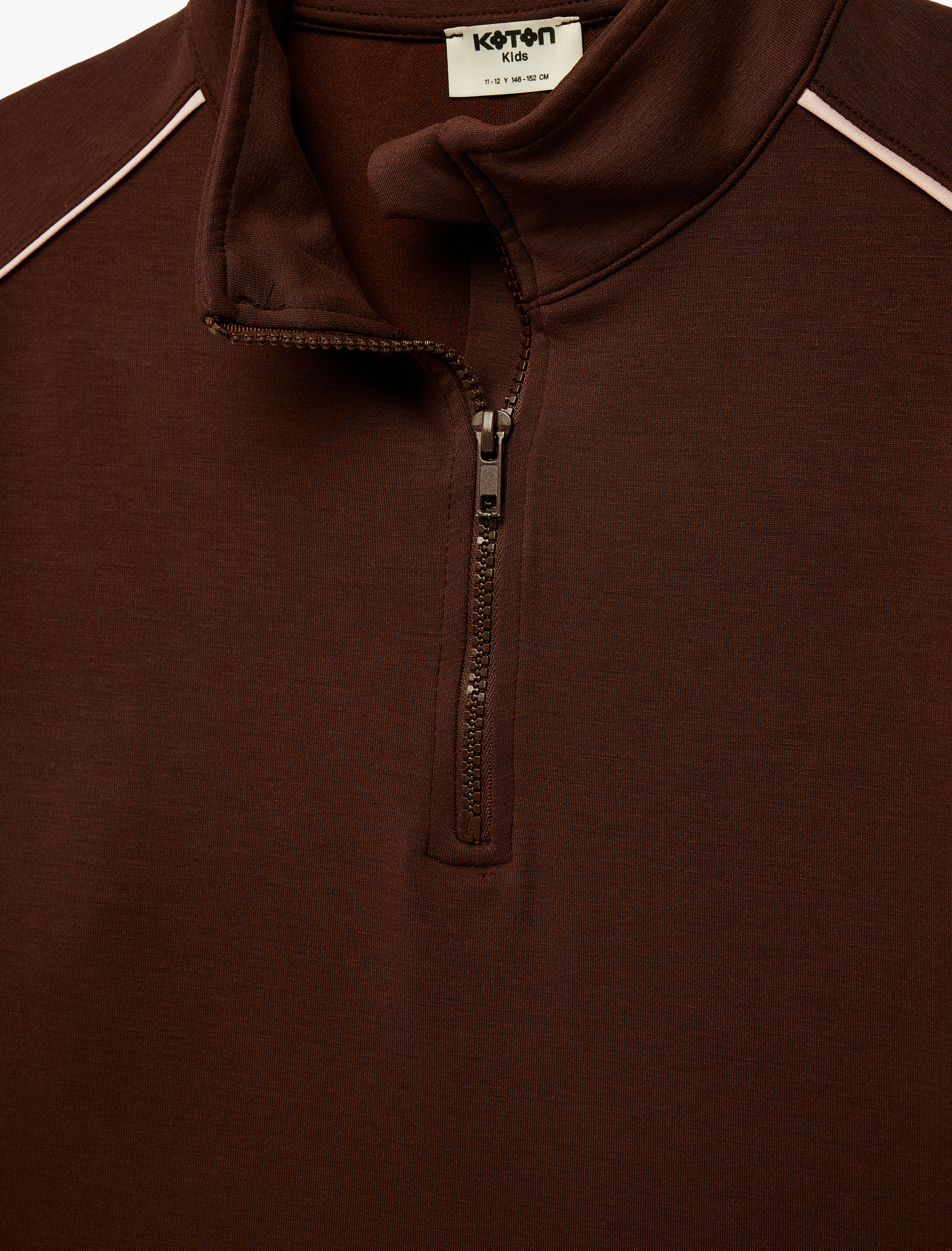  Kız Çocuk Dik Yaka Uzun Kollu Modal Karışımlı Yarım Fermuarlı Crop Sweatshirt