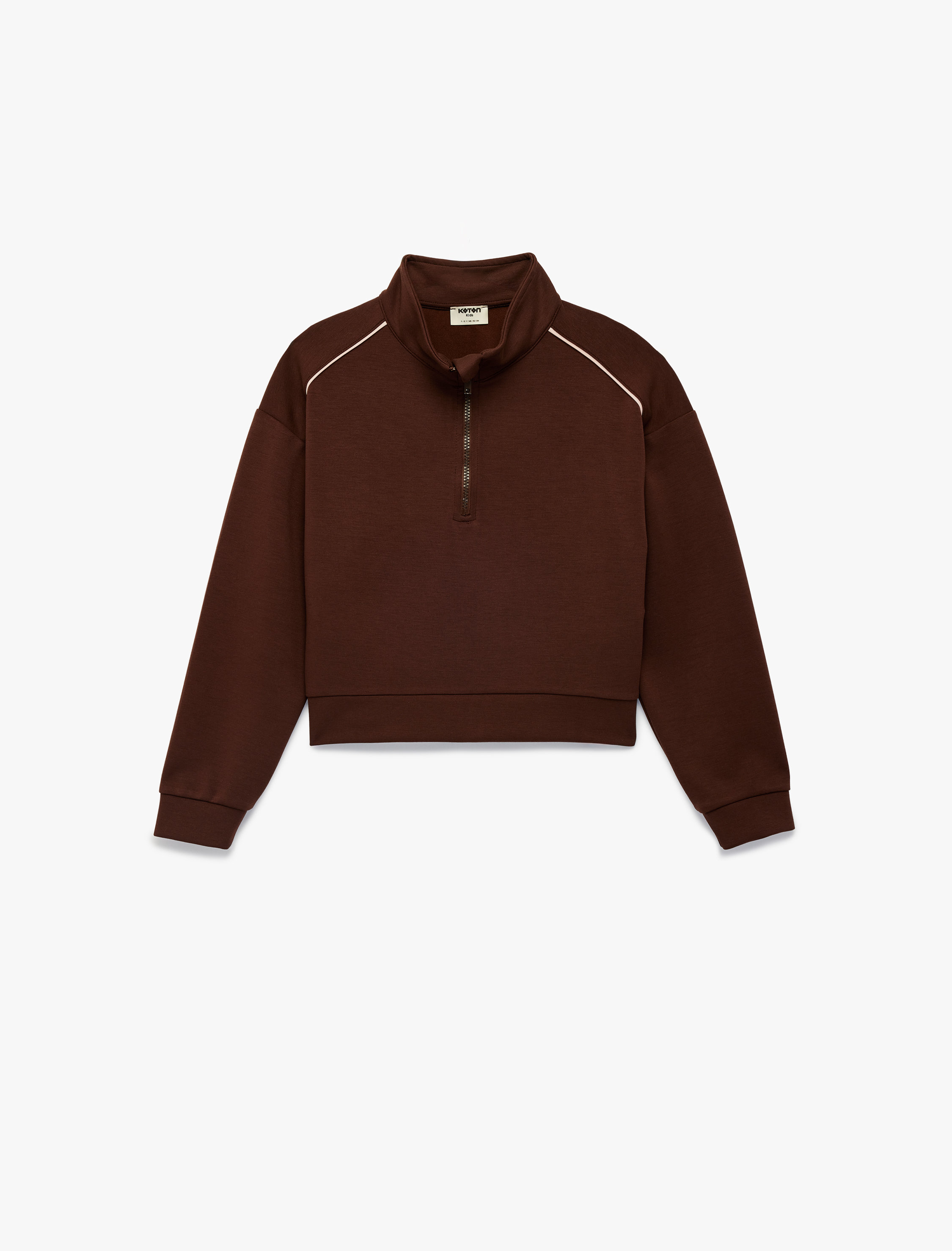  Kız Çocuk Dik Yaka Uzun Kollu Modal Karışımlı Yarım Fermuarlı Crop Sweatshirt