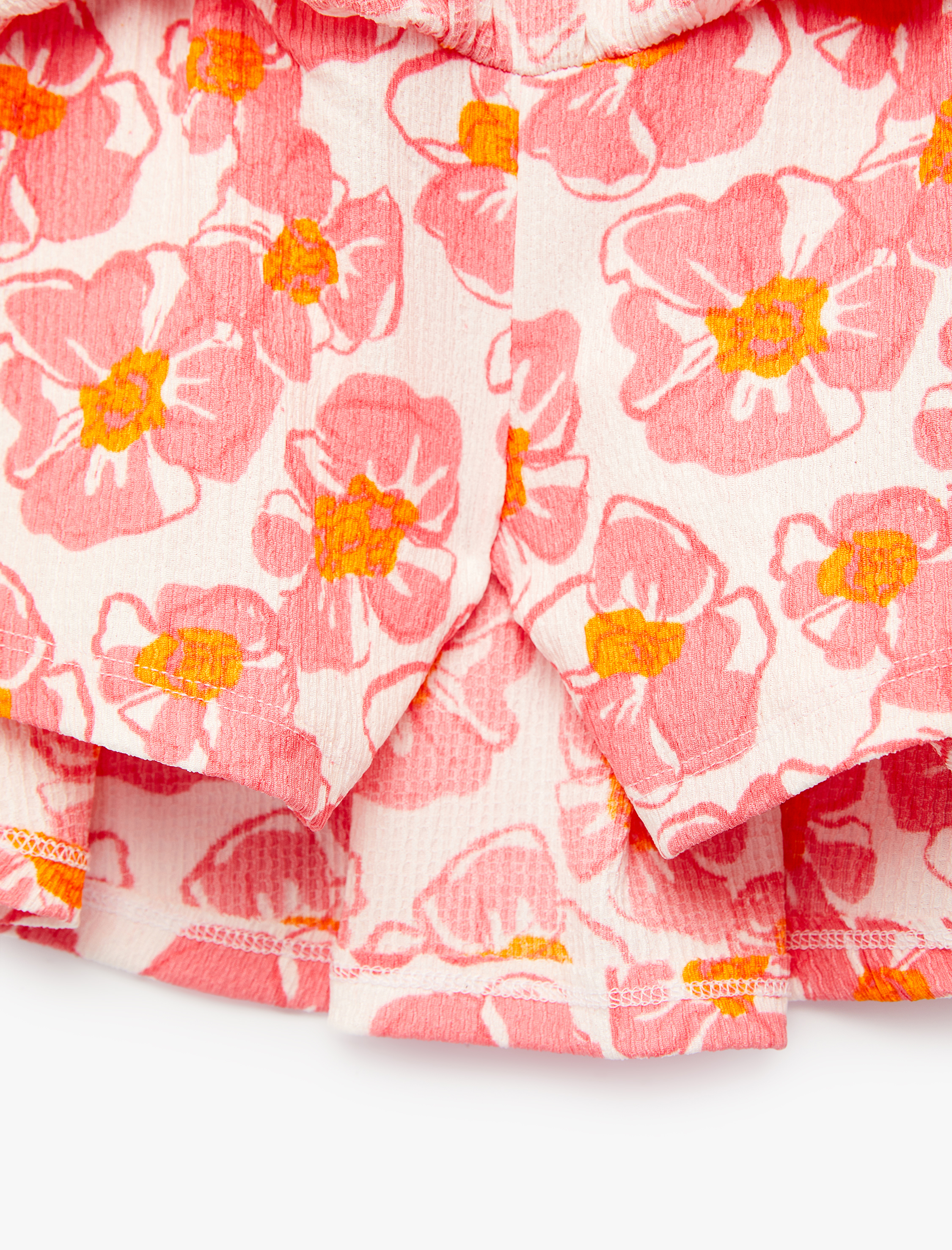  Kız Çocuk Beli Lastikli Çiçek Desenli Mini Şort Etek