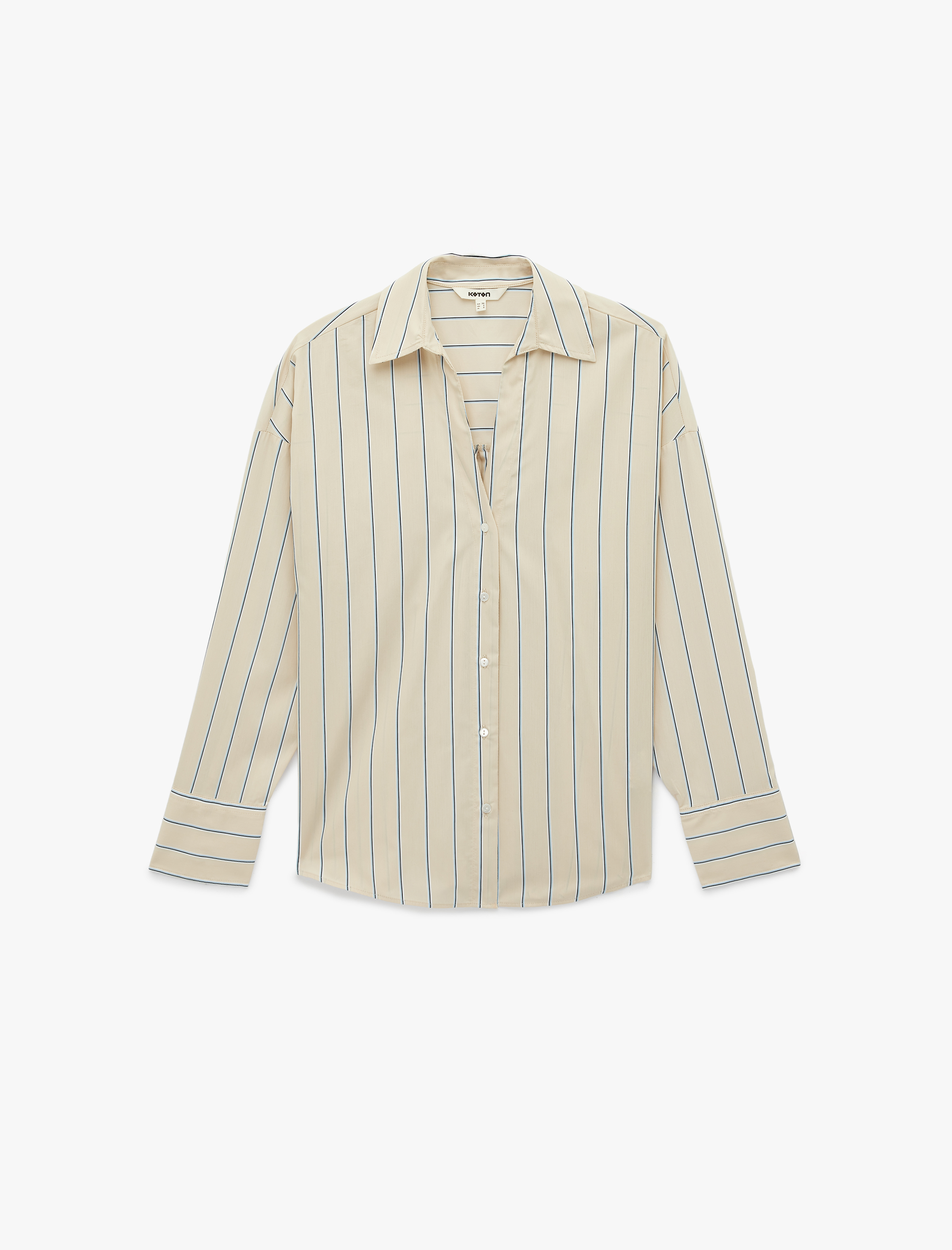   Pamuklu Regular Fit Uzun Kollu Düğmeli Çizgili Poplin Gömlek