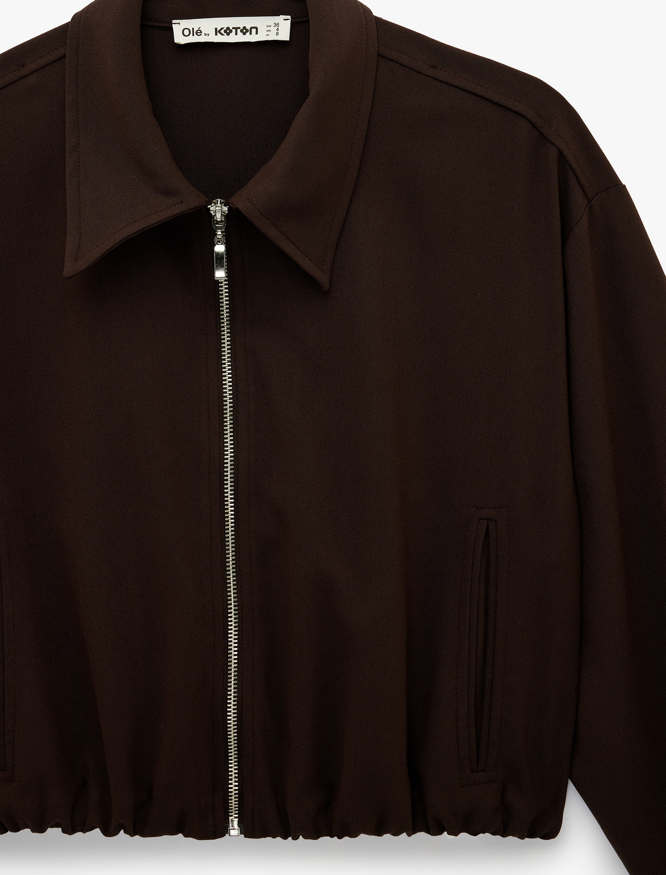   Uzun Kollu Klasik Yaka Viskon Karışımlı Fermuarlı Ceket