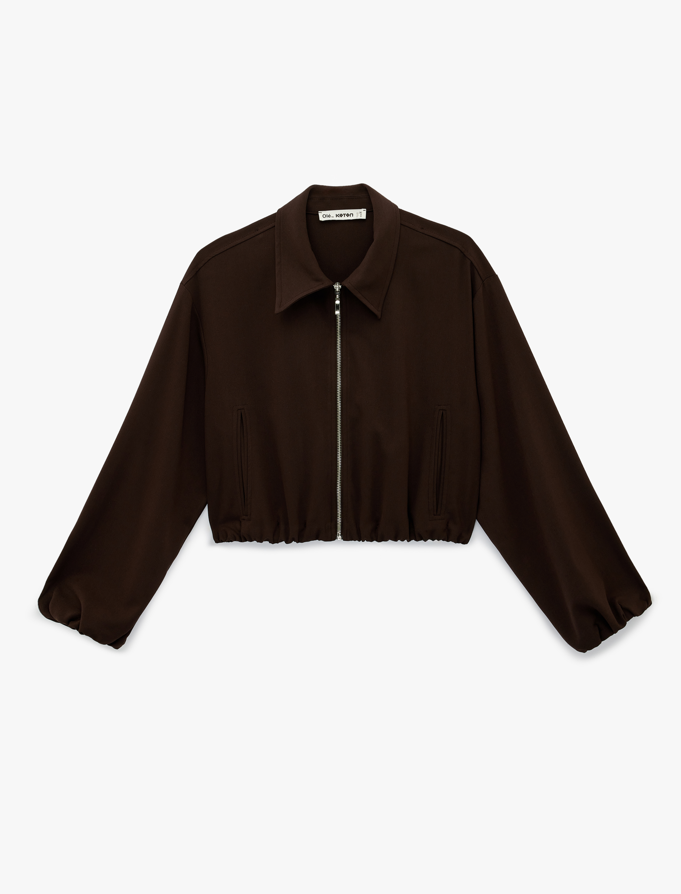   Uzun Kollu Klasik Yaka Viskon Karışımlı Fermuarlı Ceket