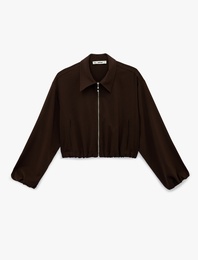 Uzun Kollu Klasik Yaka Viskon Karışımlı Fermuarlı Ceket