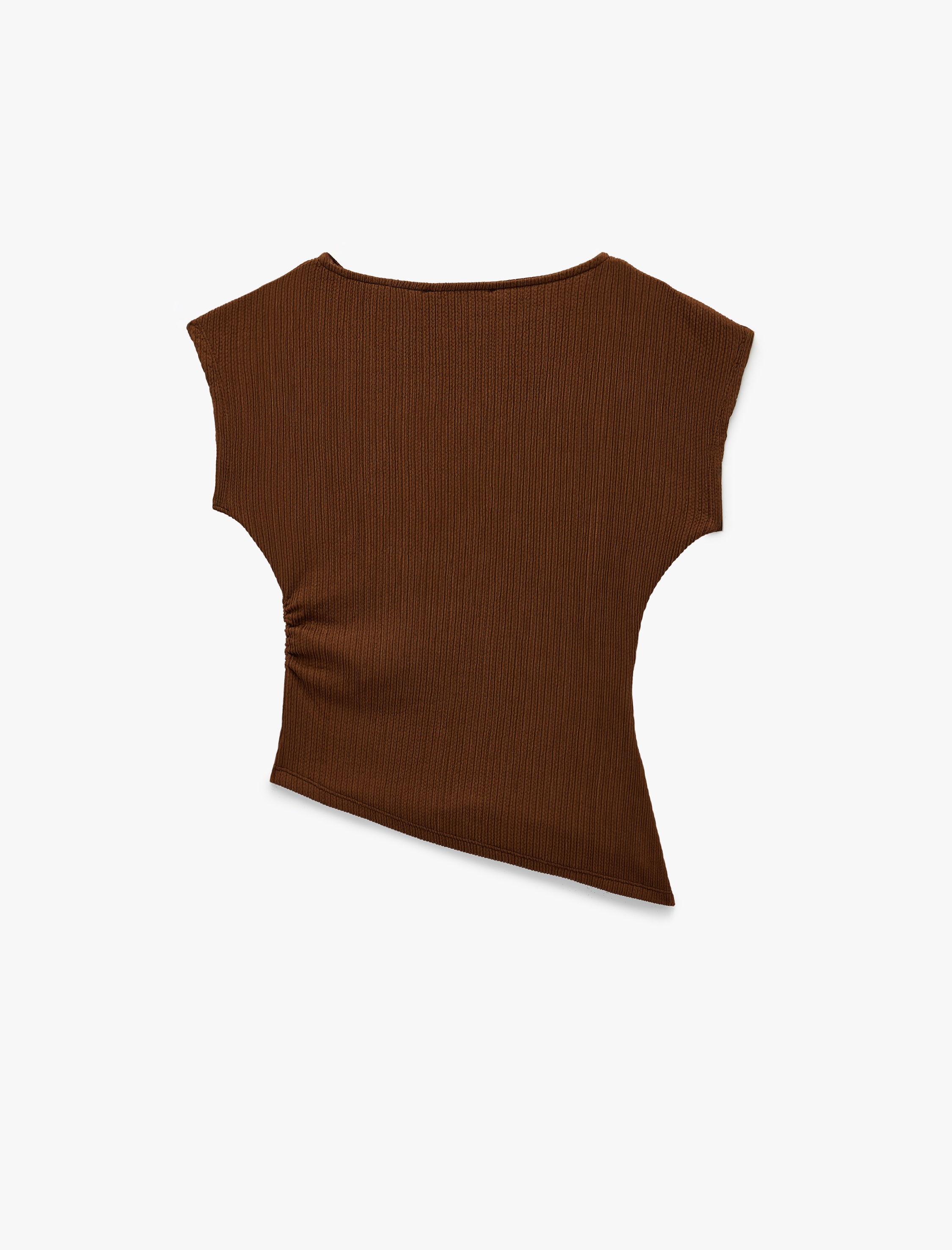   Drape Detaylı Kayık Yuvarlak Yaka Kolsuz Desenli Bluz