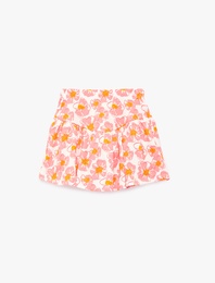 Beli Lastikli Çiçek Desenli Mini Şort Etek