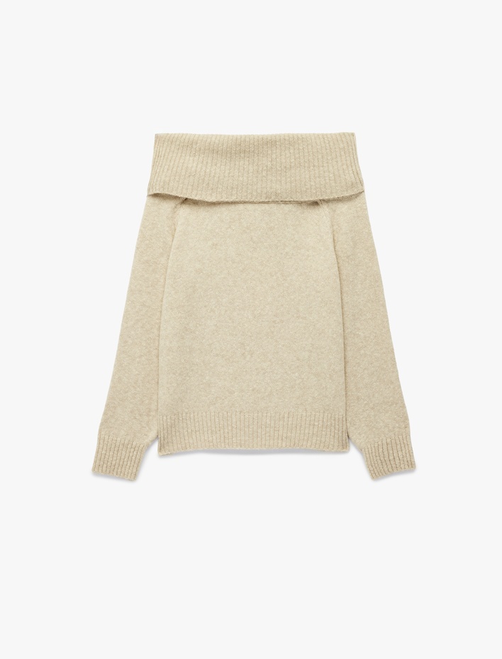  Uzun Kollu Omzu Açık Triko Kazak