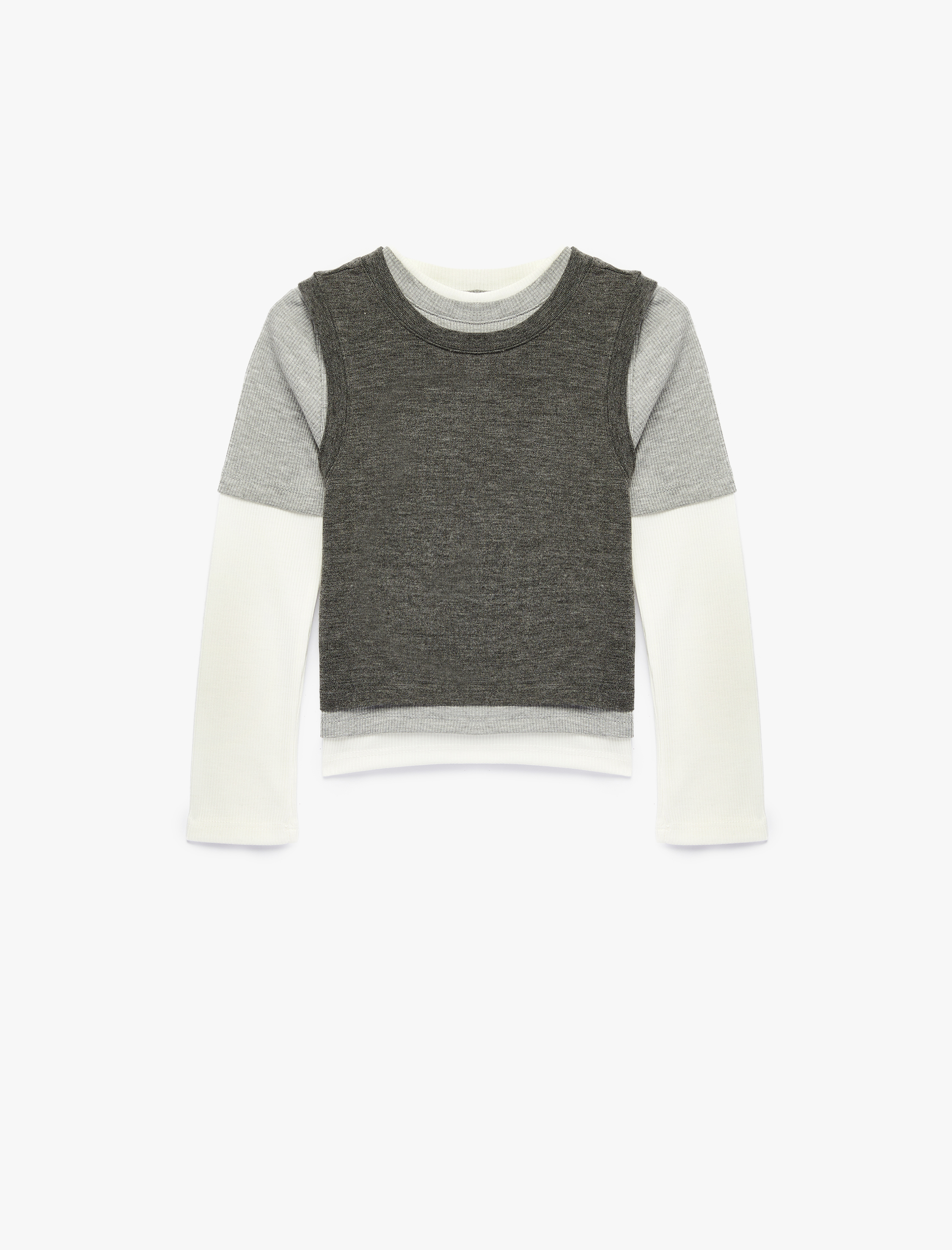  Kız Çocuk Çift Katlı Uzun Kollu Bisiklet Yaka Bluz