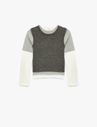 Çift Katlı Uzun Kollu Bisiklet Yaka Bluz