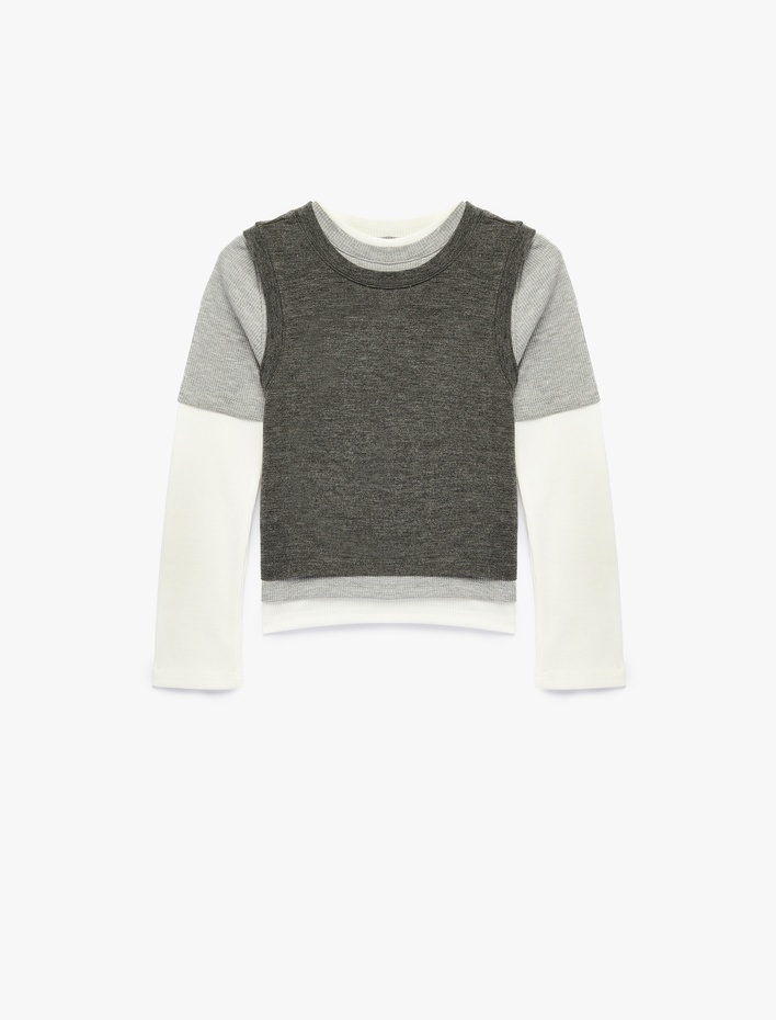 Kız Çocuk Çift Katlı Uzun Kollu Bisiklet Yaka Bluz