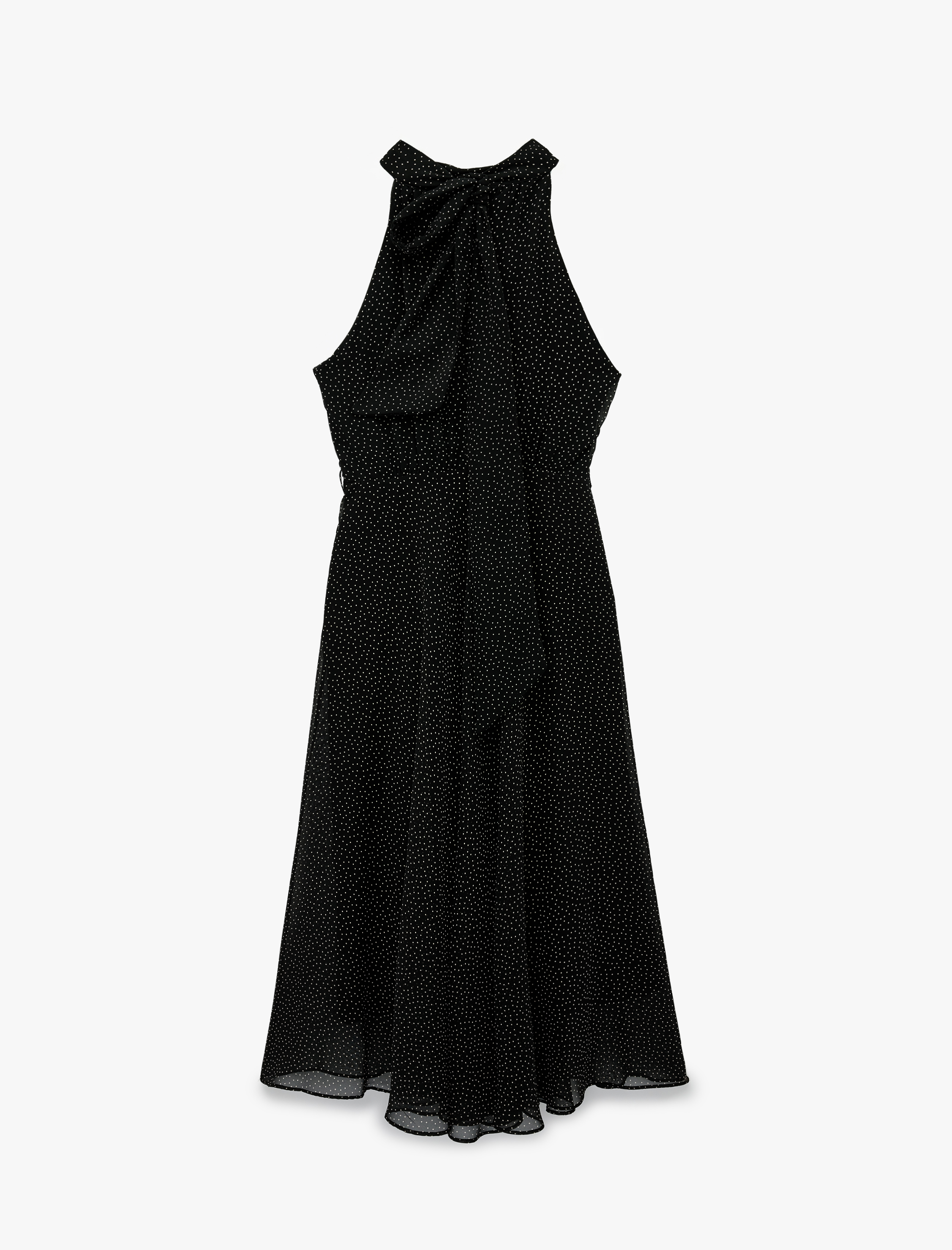   Midi Boy Puantiyeli Halter Yaka Şifon Elbise