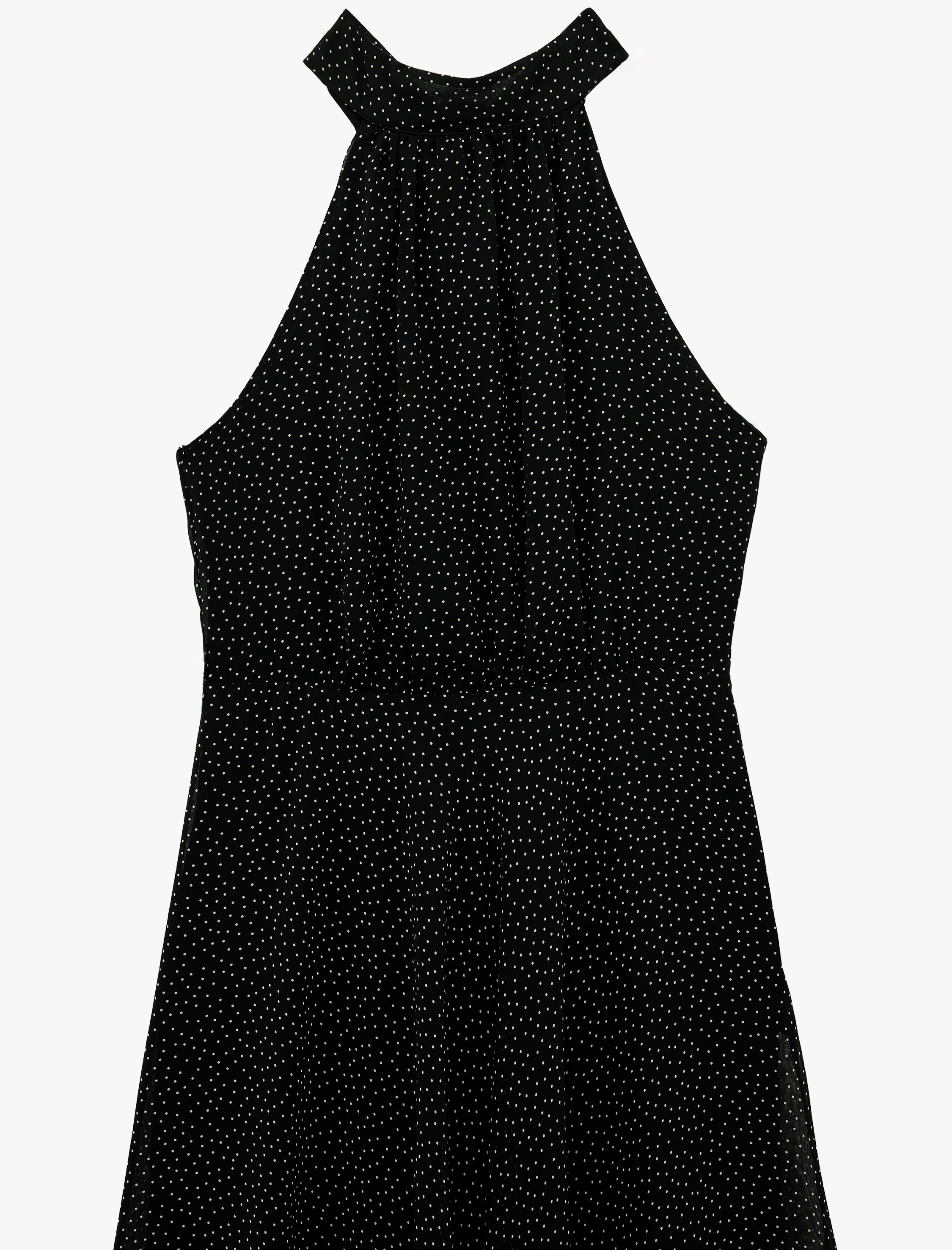   Midi Boy Puantiyeli Halter Yaka Şifon Elbise