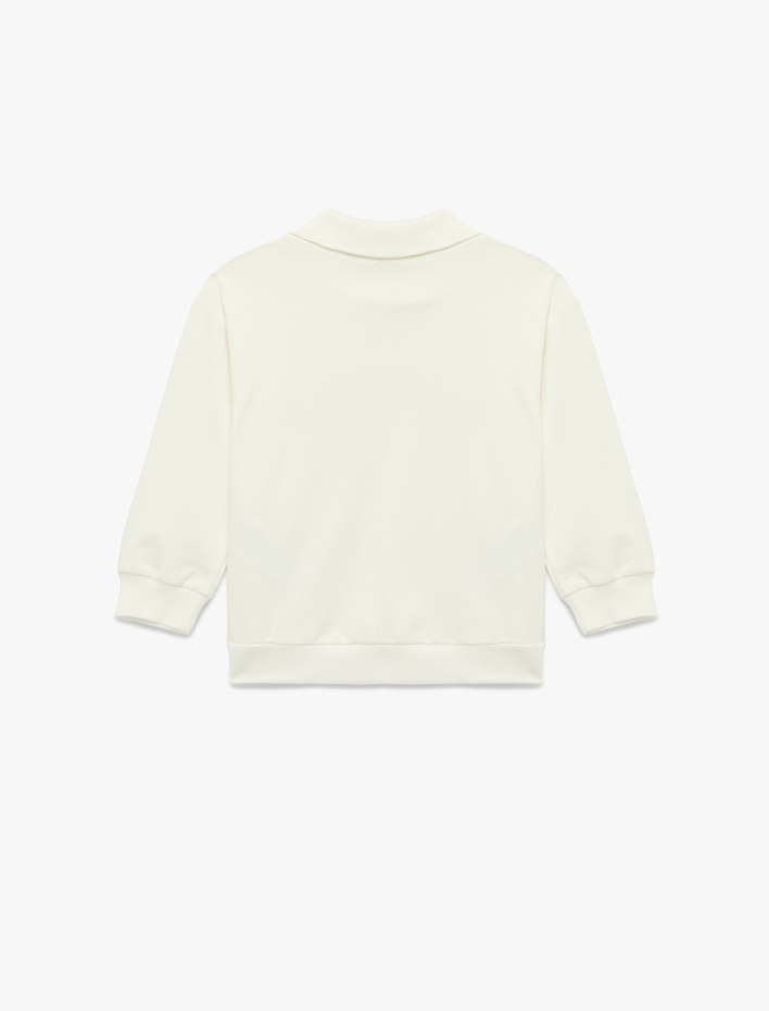 Kız Bebek Pamuklu Fiyonk Baskılı Şardonlu Uzun Kollu Polo Yaka Sweatshirt