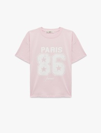 Rahat Kalıp Kısa Kollu Bisiklet Yaka Baskılı Tişört