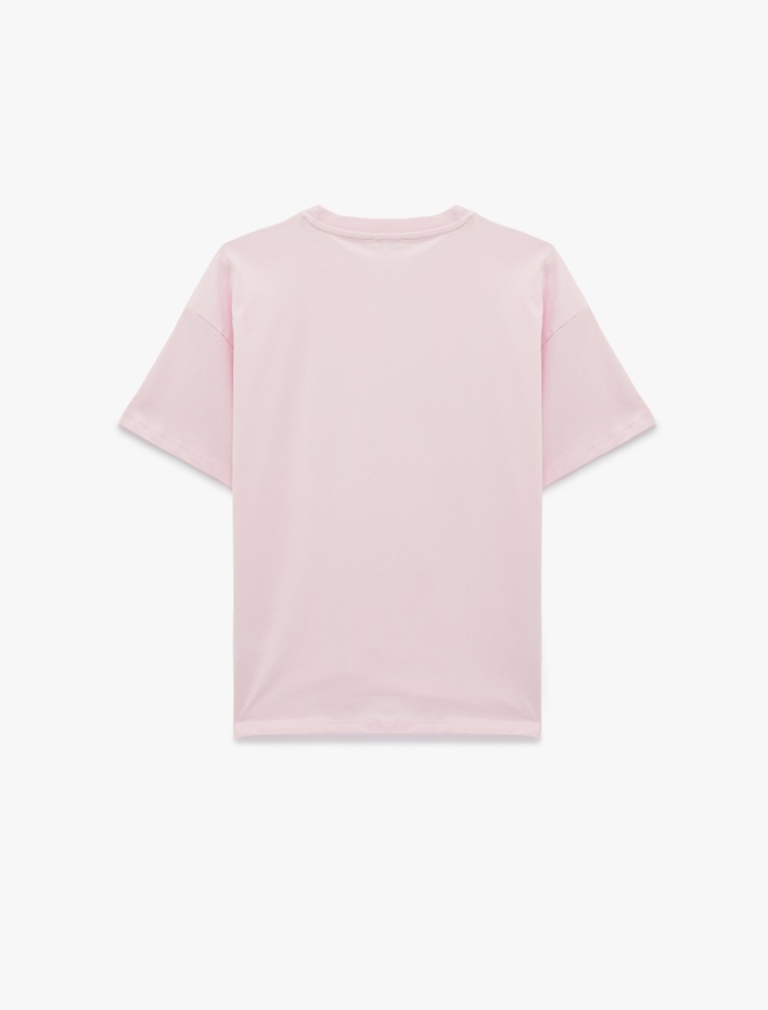  Rahat Kalıp Kısa Kollu Bisiklet Yaka Baskılı Tişört