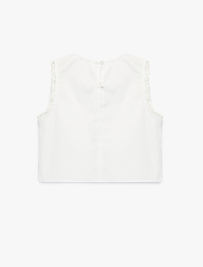 Kız Çocuk Fırfır Detaylı Pamuklu Kolsuz Bisiklet Yaka Basic Bluz