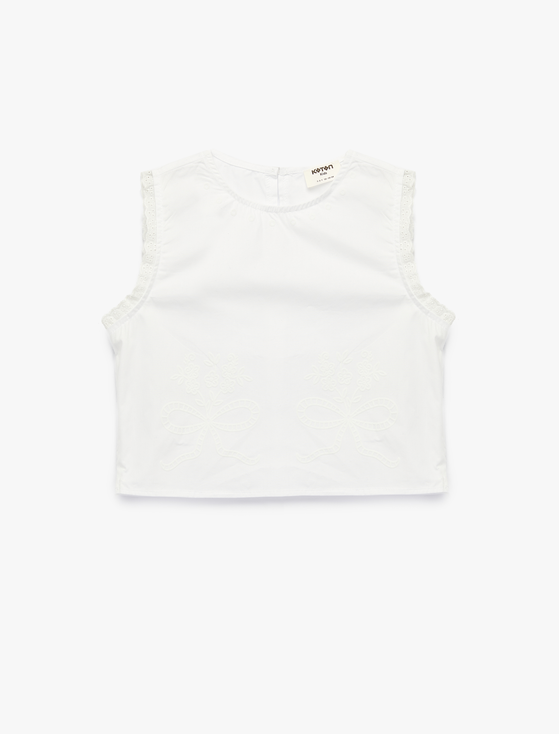  Kız Çocuk Fırfır Detaylı Pamuklu Kolsuz Bisiklet Yaka Basic Bluz