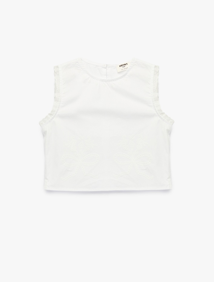 Kız Çocuk Fırfır Detaylı Pamuklu Kolsuz Bisiklet Yaka Basic Bluz