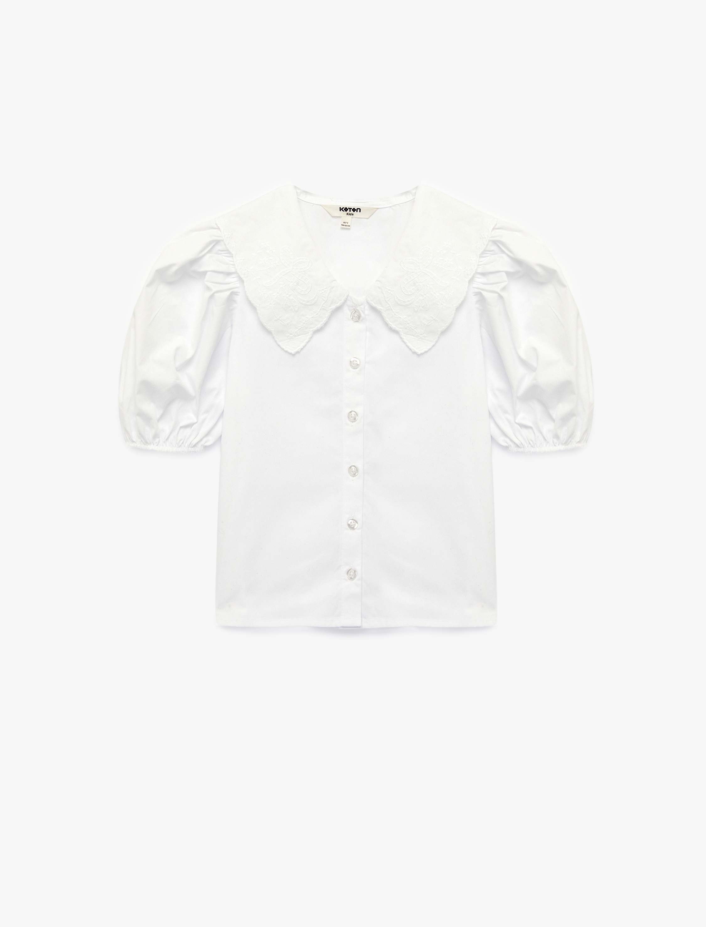  Kız Çocuk Pamuklu Balon Kollu Bebe Yaka Gömlek