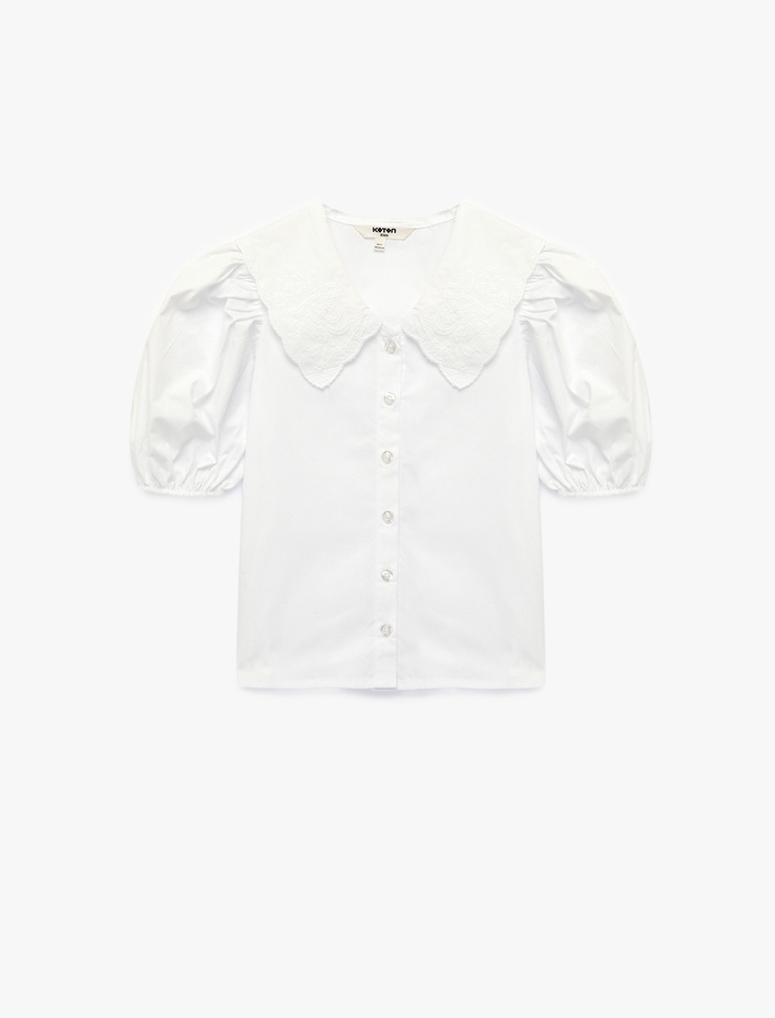 Kız Çocuk Pamuklu Balon Kollu Bebe Yaka Gömlek