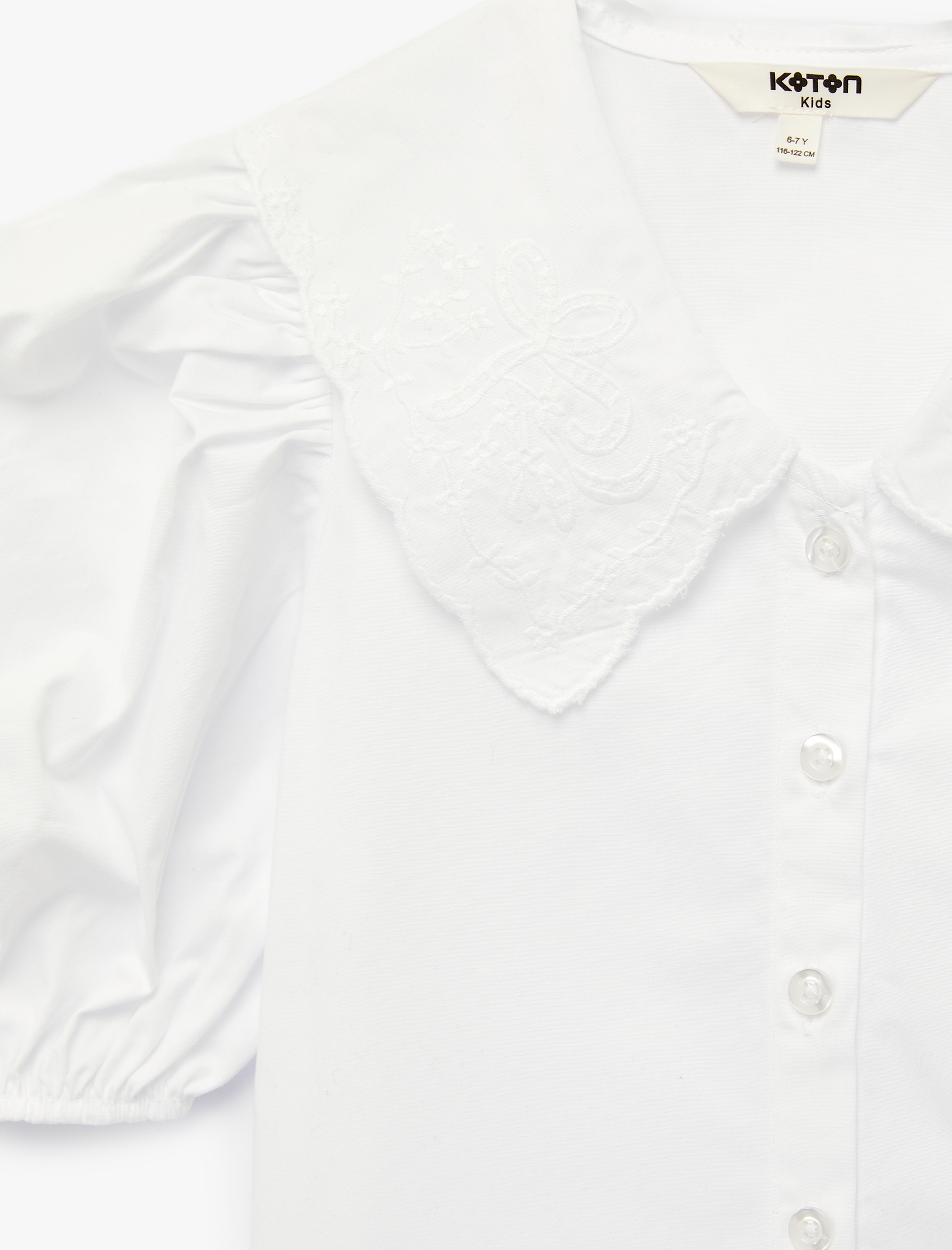  Kız Çocuk Pamuklu Balon Kollu Bebe Yaka Gömlek