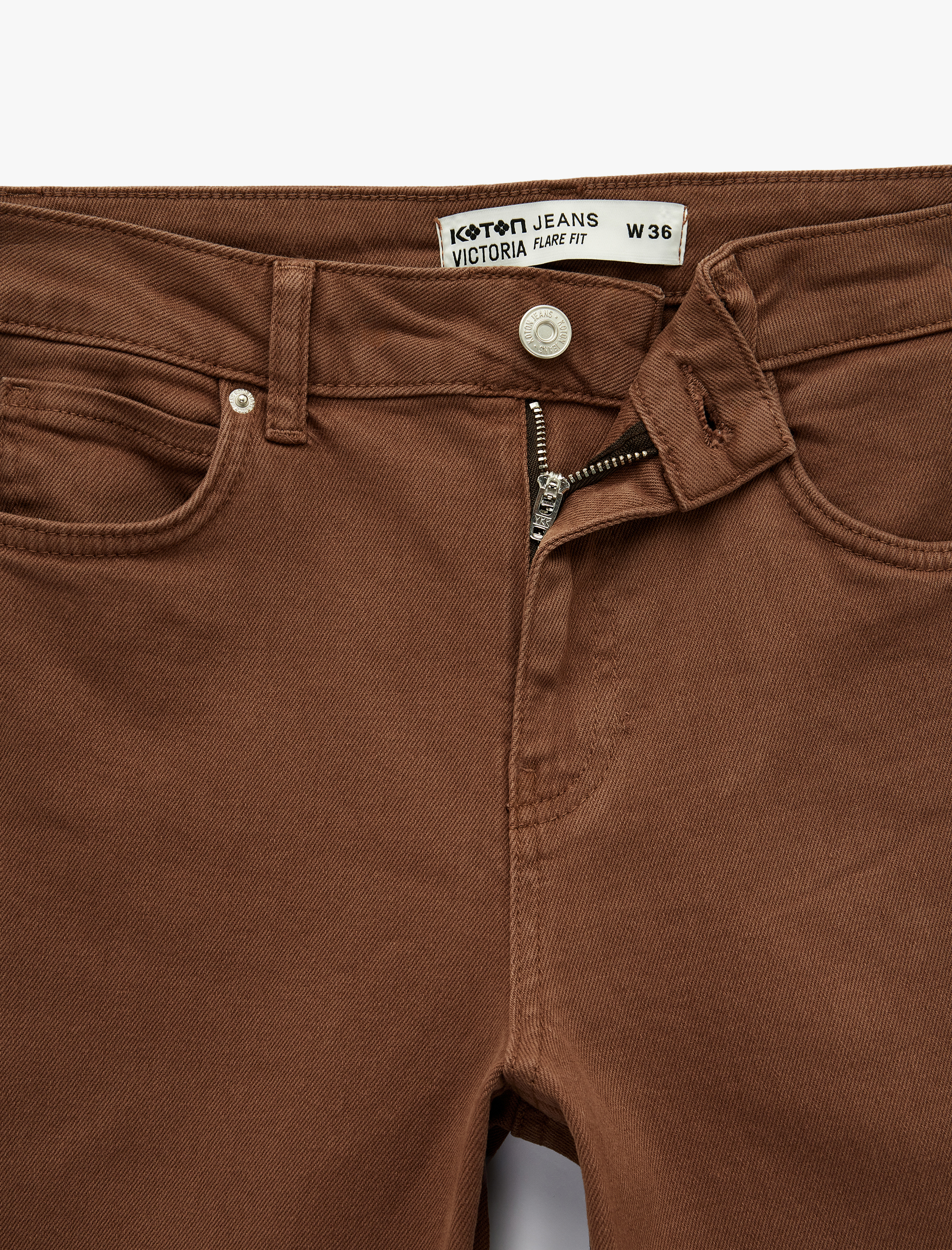   Yüksek Bel Slim Fit Cepli Düğmeli Pamuklu İspanyol Paça Denim Pantolon - Flare Jeans