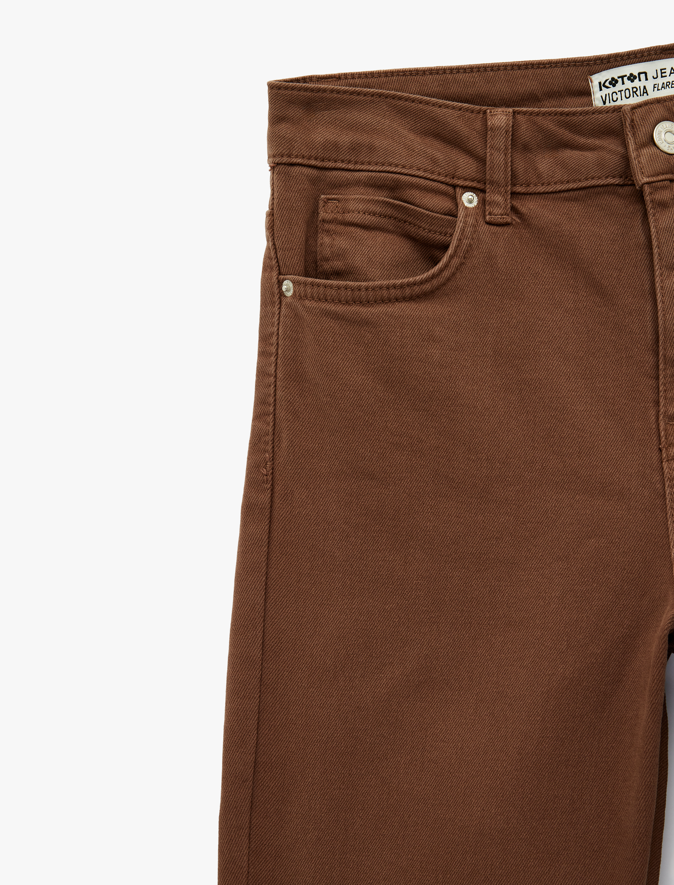   Yüksek Bel Slim Fit Cepli Düğmeli Pamuklu İspanyol Paça Denim Pantolon - Flare Jeans