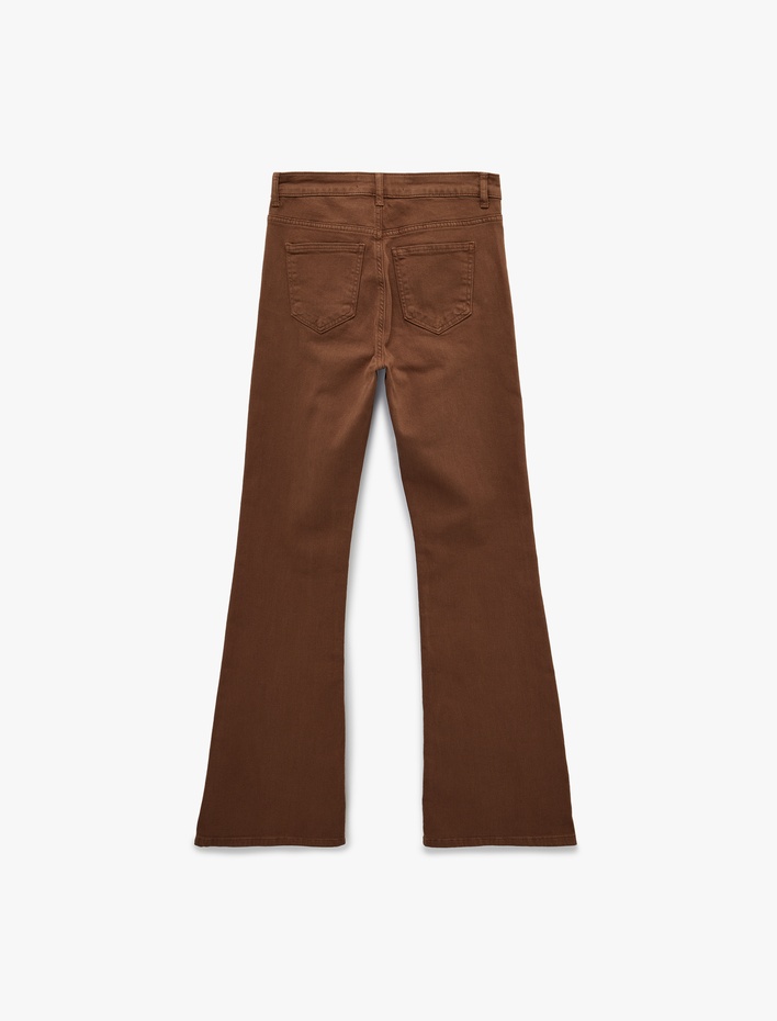  Yüksek Bel Slim Fit Cepli Düğmeli Pamuklu İspanyol Paça Denim Pantolon - Flare Jeans