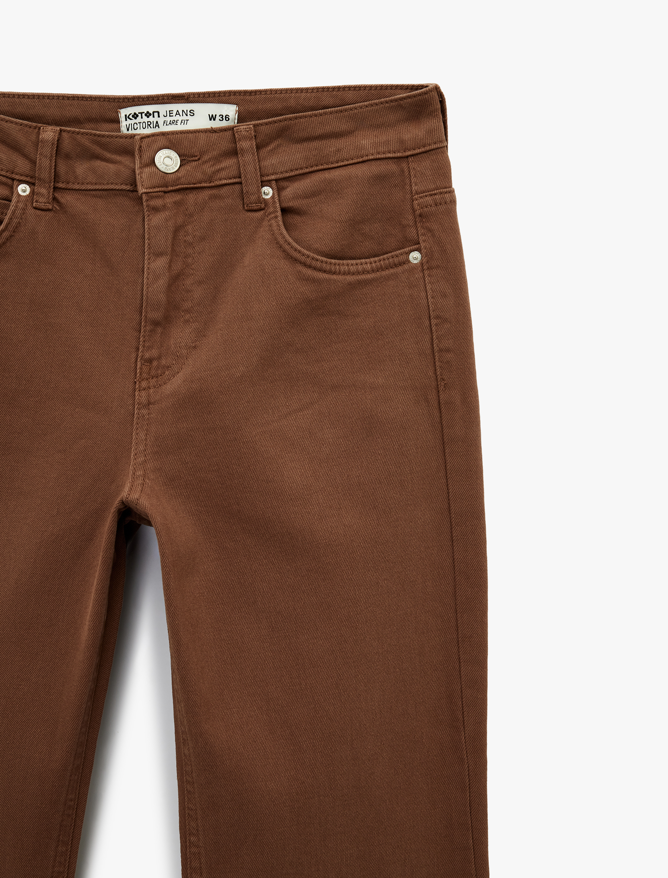   Yüksek Bel Slim Fit Cepli Düğmeli Pamuklu İspanyol Paça Denim Pantolon - Flare Jeans