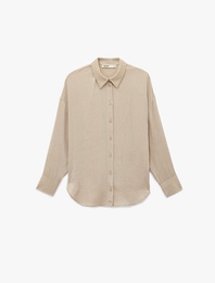 Rahat Kalıp Düğmeli Uzun Kollu Klasik Yaka Saten Gömlek