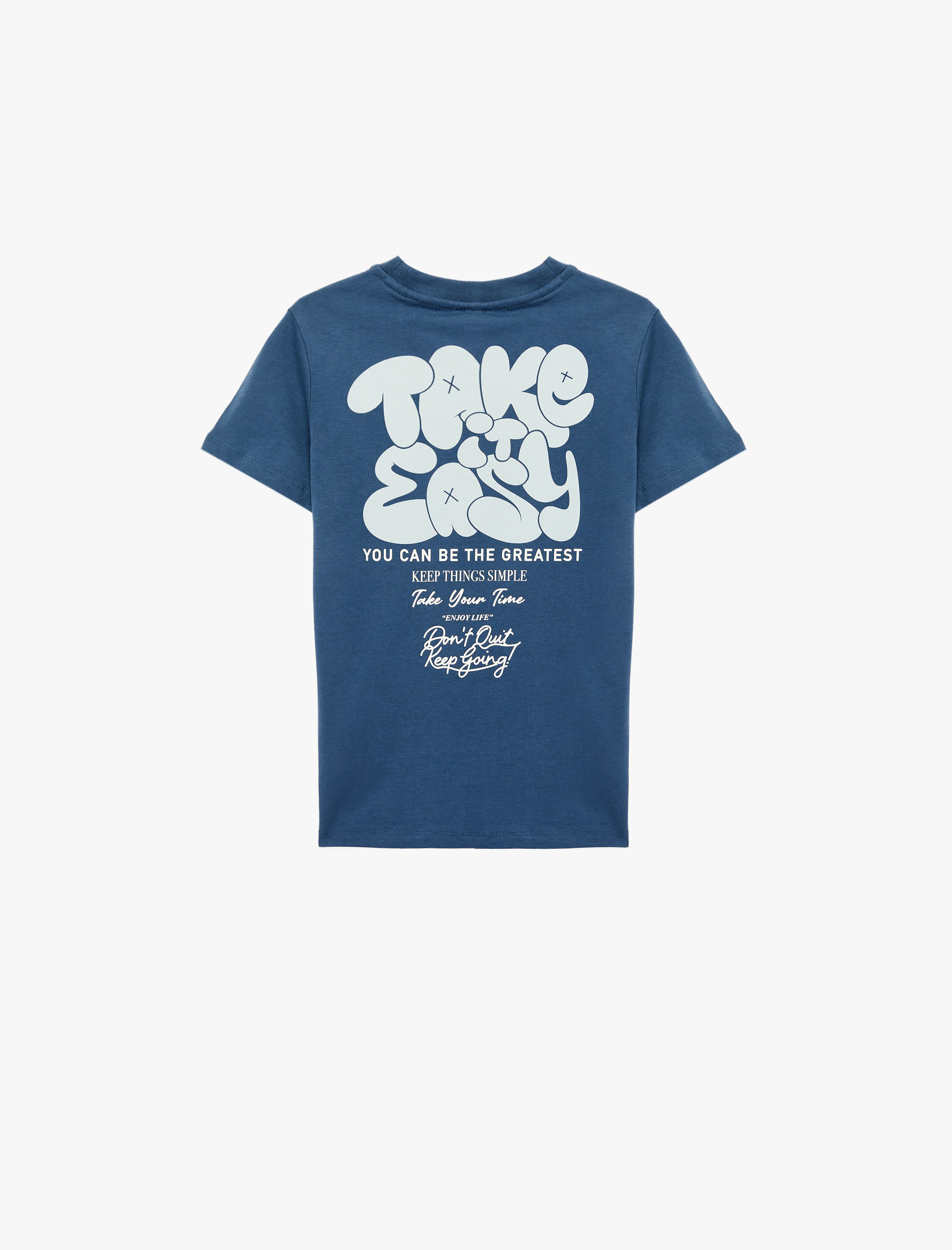  Erkek Çocuk Pamuklu Kısa Kollu Bisiklet Yaka Önü ve Arkası Baskılı Tişört