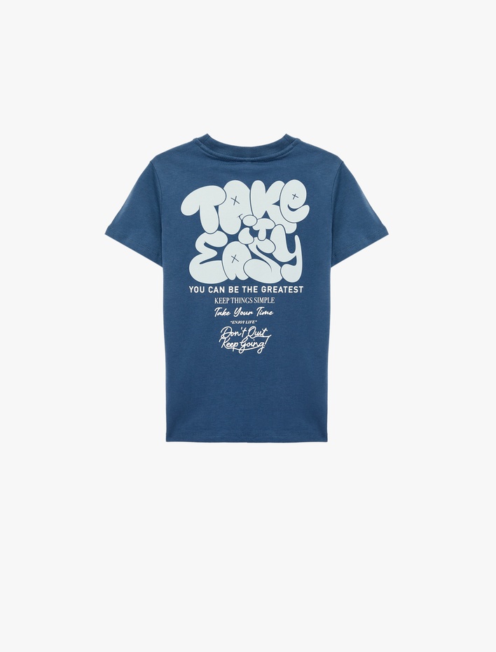 Erkek Çocuk Pamuklu Kısa Kollu Bisiklet Yaka Önü ve Arkası Baskılı Tişört