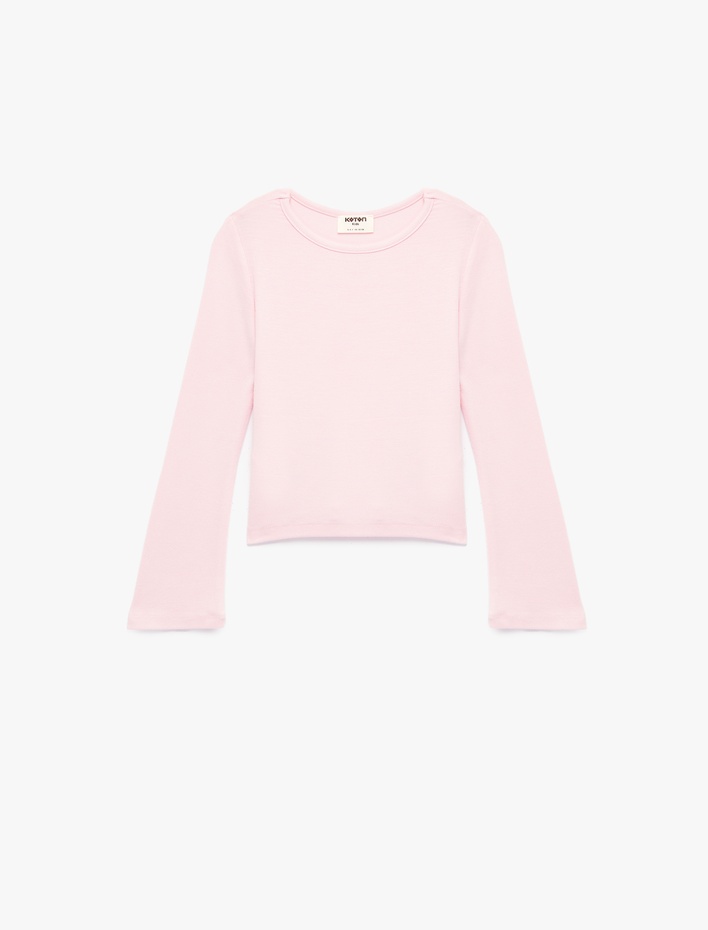 Kız Çocuk Bisiklet Yaka Uzun Kollu Viskon Basic Tişört